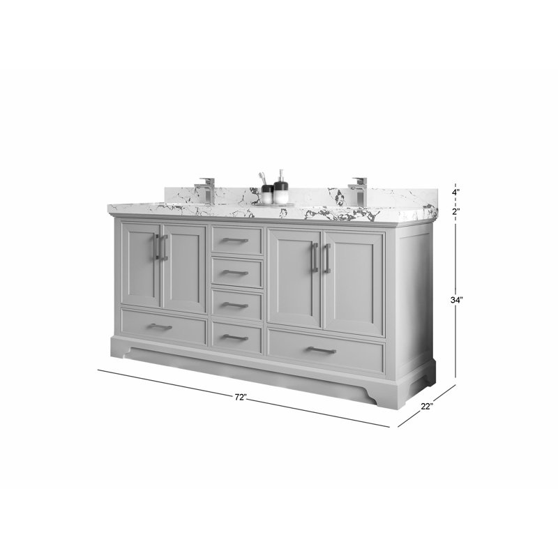Willow Collections Charlotte 72'' Double Bathroom Vanity with Quartz ...